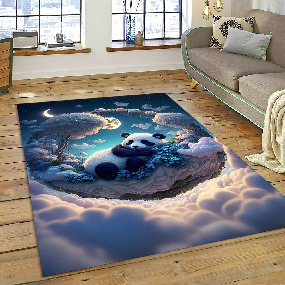 Kids Outdoor Play Area - Cute Moon Panda Animal Cartoon Carpet