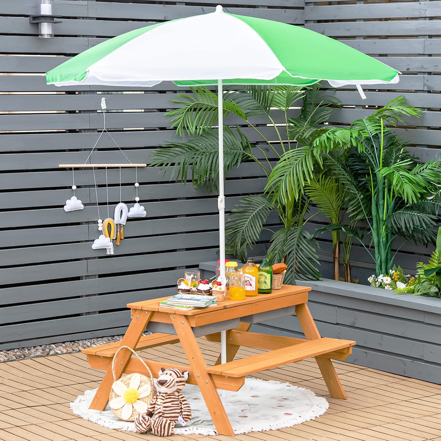 4in1 Cedar Kids Picnic Table w - đánh giá và giá Kids Outdoor Table With Umbrella