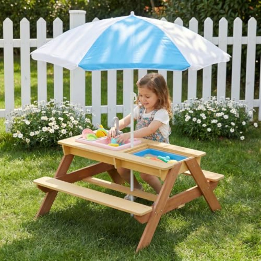 Outdoor kids picnic table with - đánh giá và giá Kids Outdoor Table With Umbrella