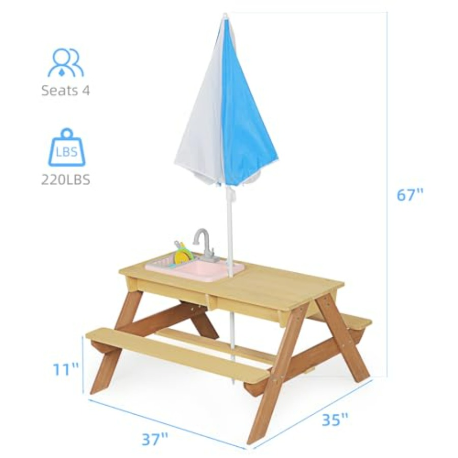 Outdoor kids picnic table with - đánh giá và giá Kids Outdoor Table With Umbrella
