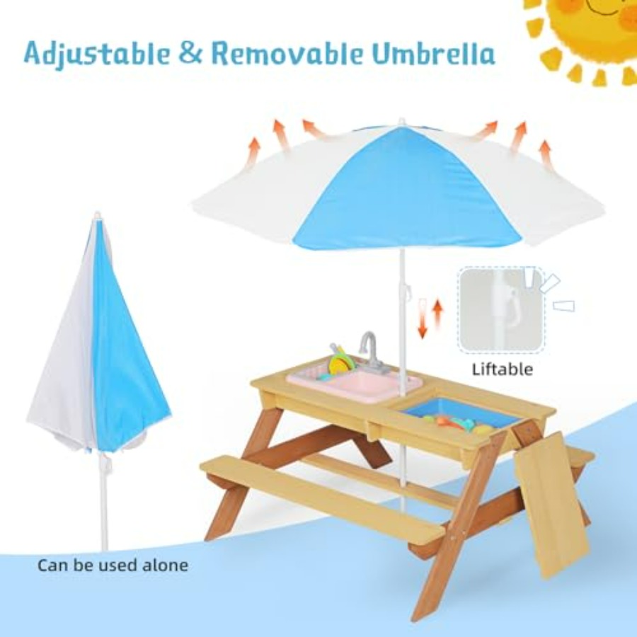 Outdoor kids picnic table with - đánh giá và giá Kids Outdoor Table With Umbrella