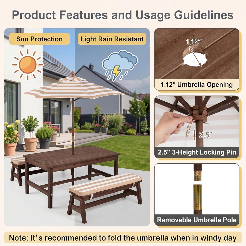 Kids Picnic Table, Large 42“x  - đánh giá và giá Kids Outdoor Table With Umbrella