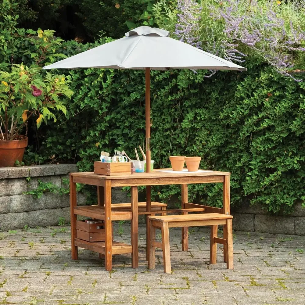 Kids Outdoor Crat Table, Bench - đánh giá và giá Kids Outdoor Table With Umbrella