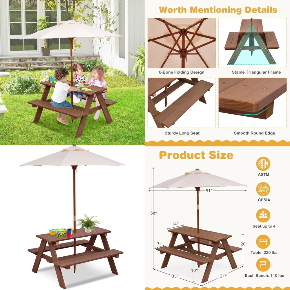 Durable Wooden Kids Picnic Tab - đánh giá và giá Kids Outdoor Table With Umbrella