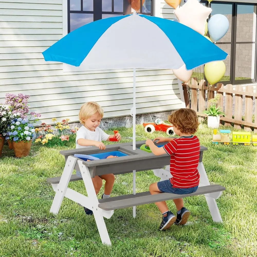 Convertible 3-in-1 Wooden Picn - đánh giá và giá Kids Outdoor Table With Umbrella