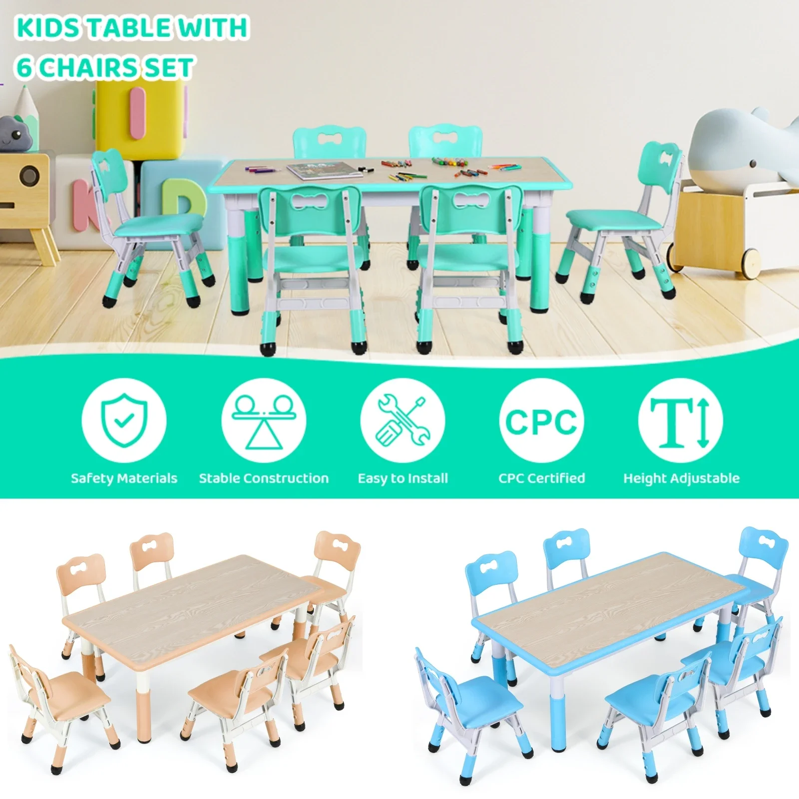 Kids Table and 6 Chairs Set He - đánh giá và giá Kids Outdoor Table And Chairs