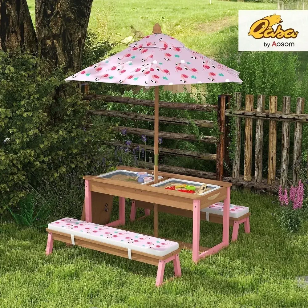 Wooden Picnic Table Set with U - đánh giá và giá Kids Outdoor Table With Umbrella