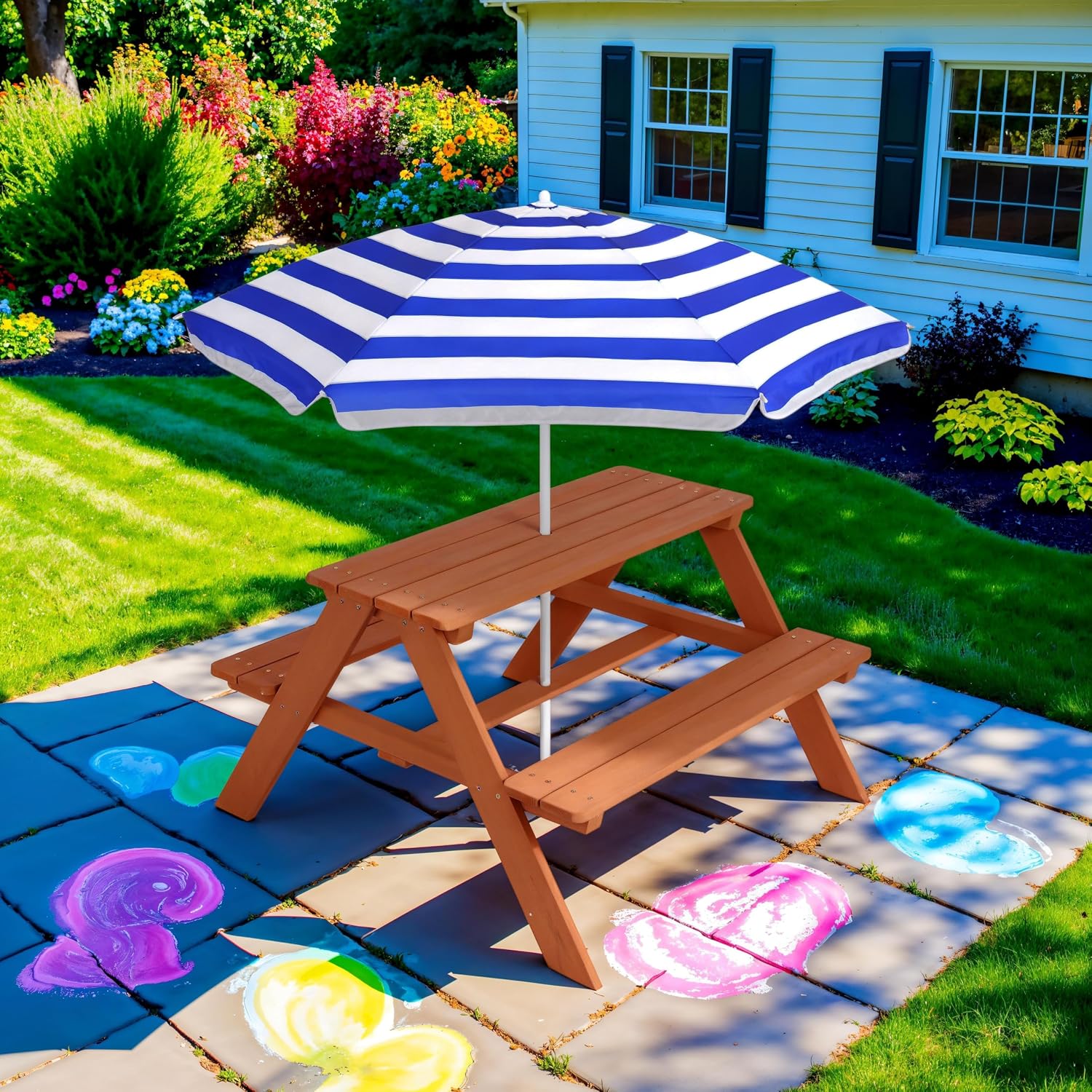 Wooden Kids Picnic Table with  - đánh giá và giá Kids Outdoor Table With Umbrella