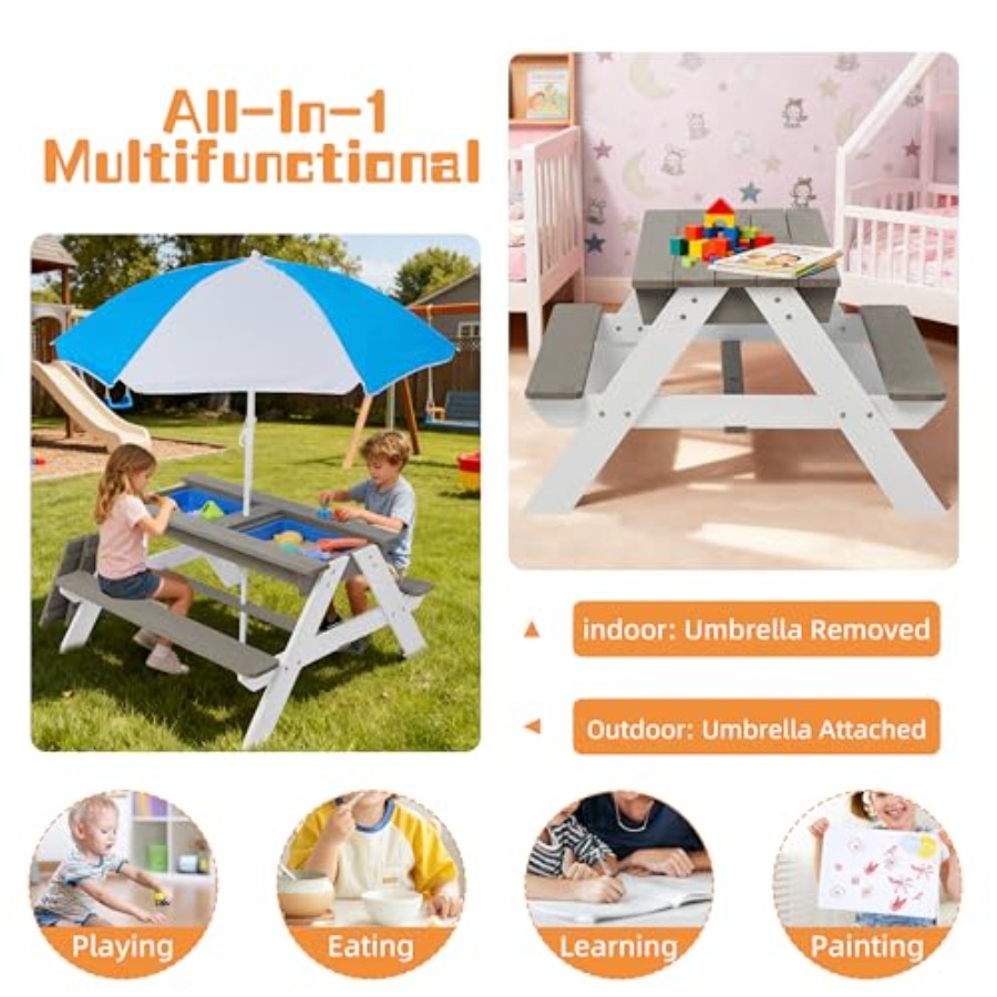 Outdoor backyard patio picnic  - đánh giá và giá Kids Outdoor Table With Umbrella