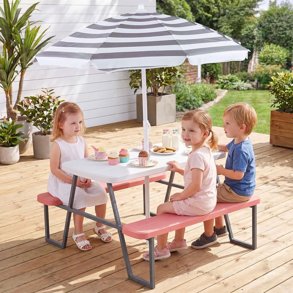Kids Picnic Table, Toddler Out - đánh giá và giá Kids Outdoor Table With Umbrella